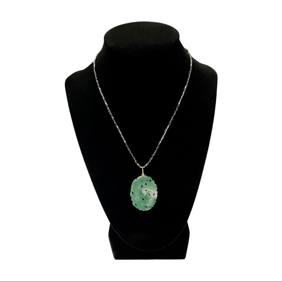 Crystal Bead Necklace with Jade Flower Pendant - Picture 2 of 3